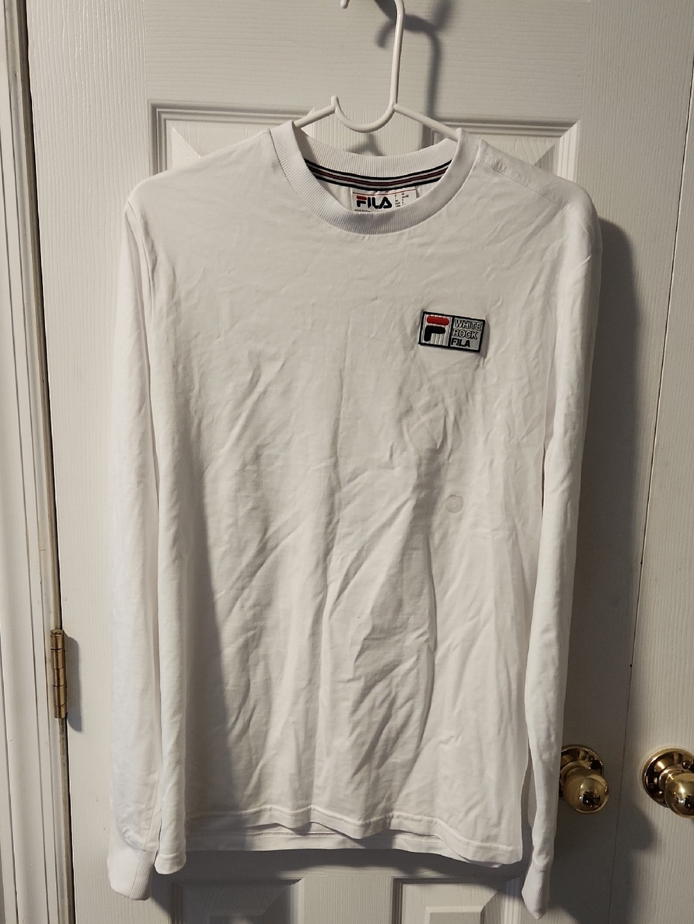 FILA White Long Sleeve Crew with Small Logo Patch - Small